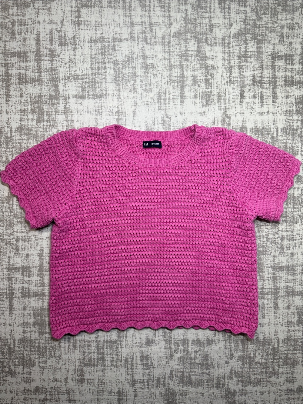 GAP Pink Crochet Knit Top Women Short Sleeve 100% Cotton - Size L